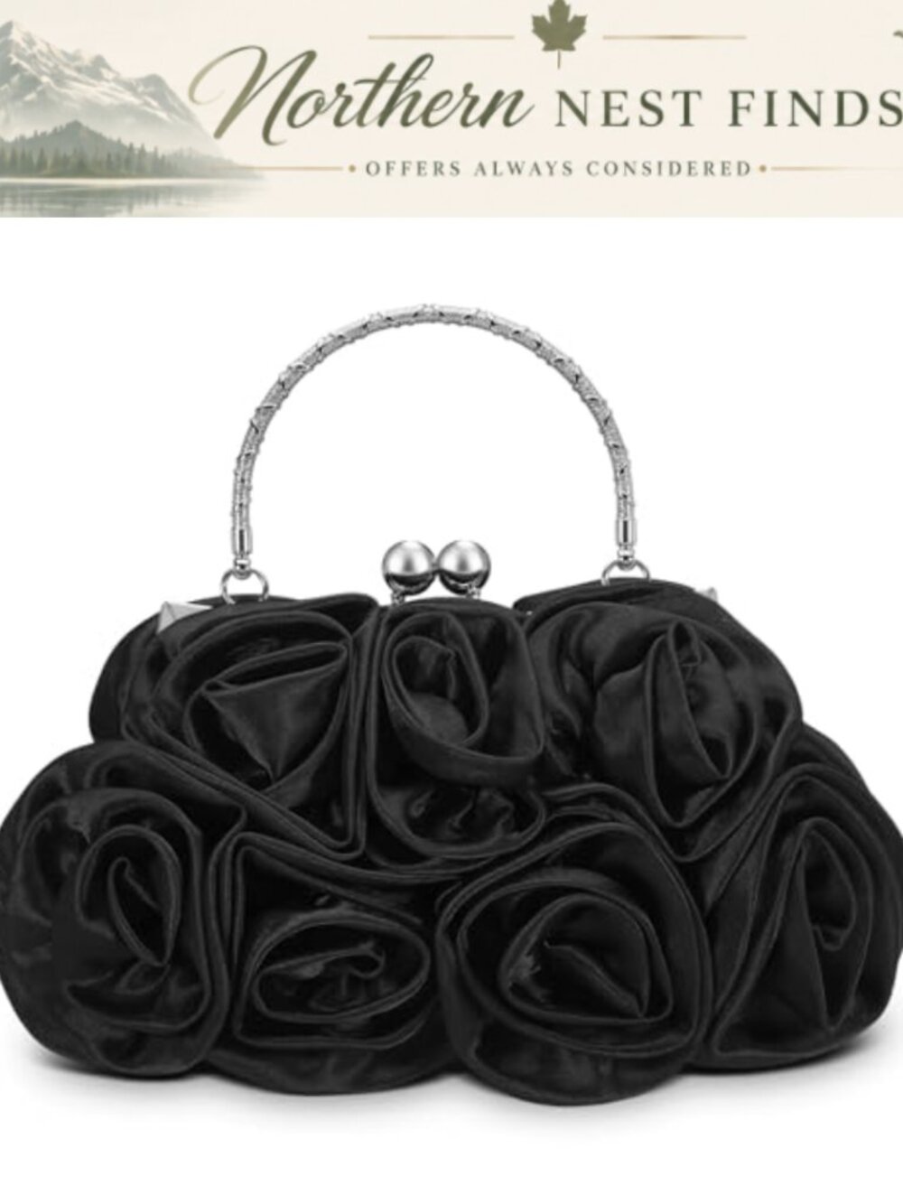 Satin Evening Clutch Woven Rose 3D Floral Formal Wedding Party Bag